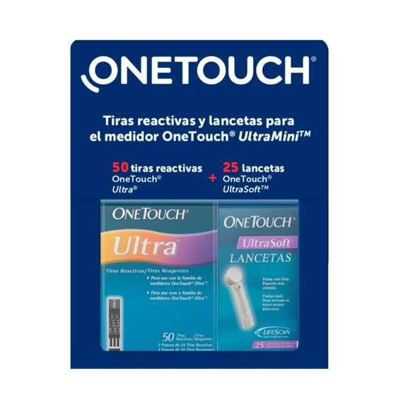 Tiras reactivas OneTouch Ultra 50 pzas + 25 lancetas UltraSoft