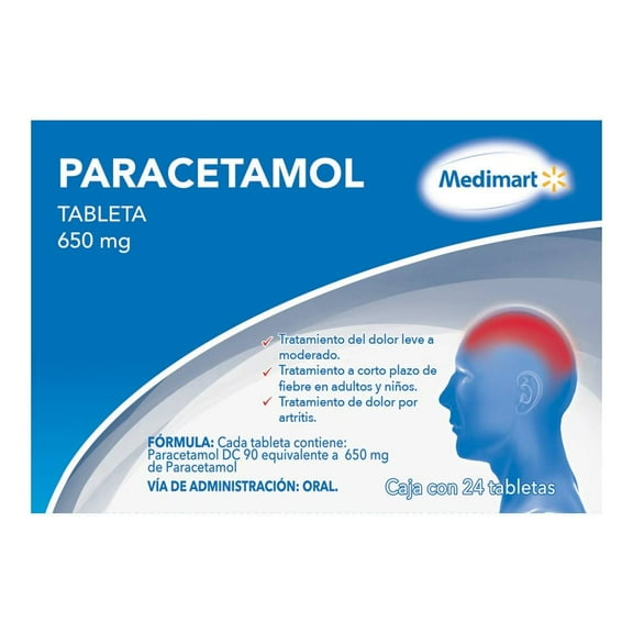 Paracetamol Medimart 650 mg, 24 tabletas