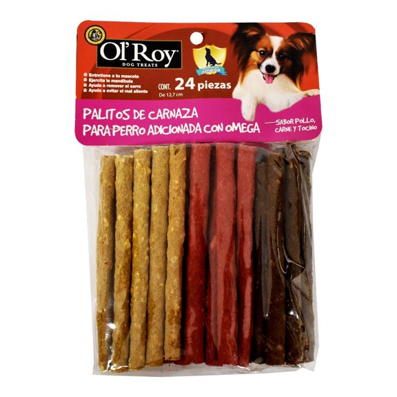 Carnaza Para Perro Ol'Roy Palitos Sabor Pollo Carne y Tocino 24 Piezas