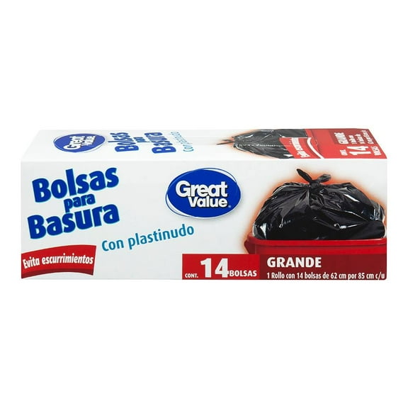 Bolsas para basura Great Value grande con plastinudo 14 pzas