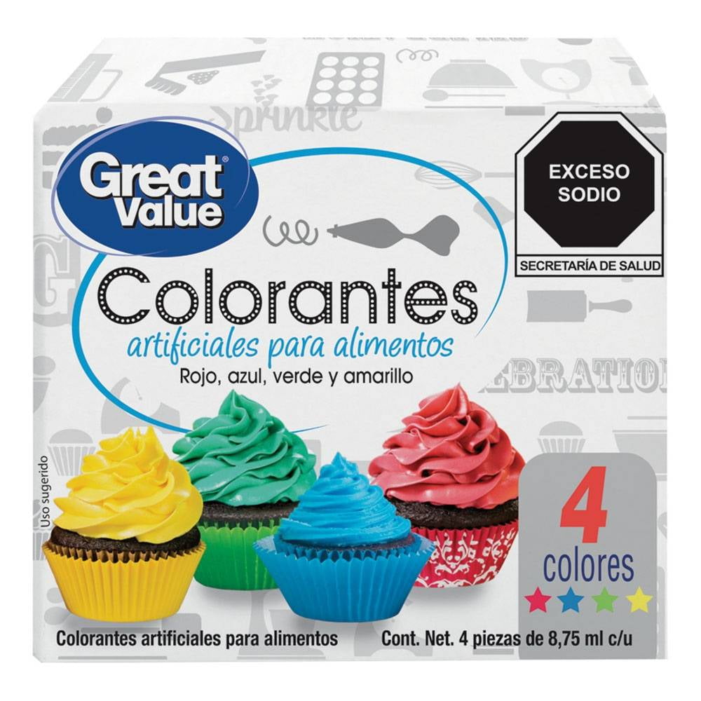 juguete contaminación neutral Colorantes artificiales Great Value para alimentos 4 pzas | Walmart