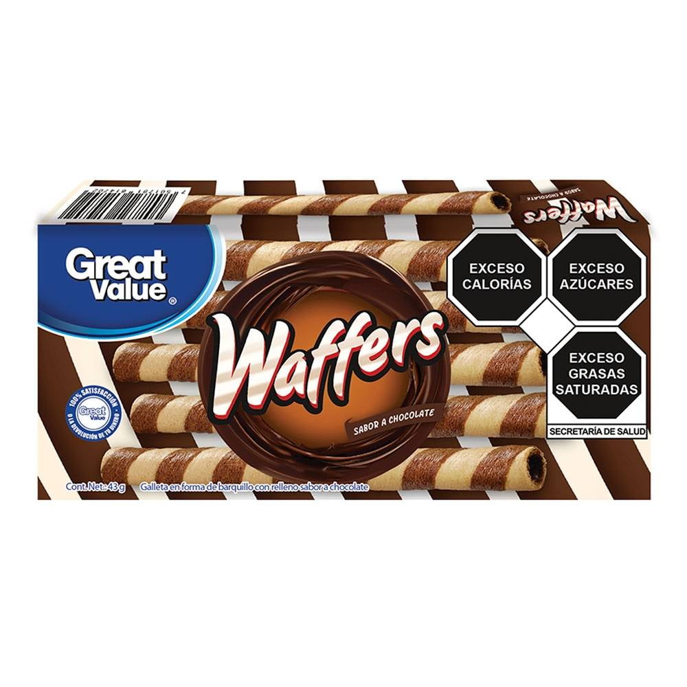 Galletas Great Value Waffers En Forma De Barquillo Con Relleno Sabor Chocolate 43 G Walmart 0042