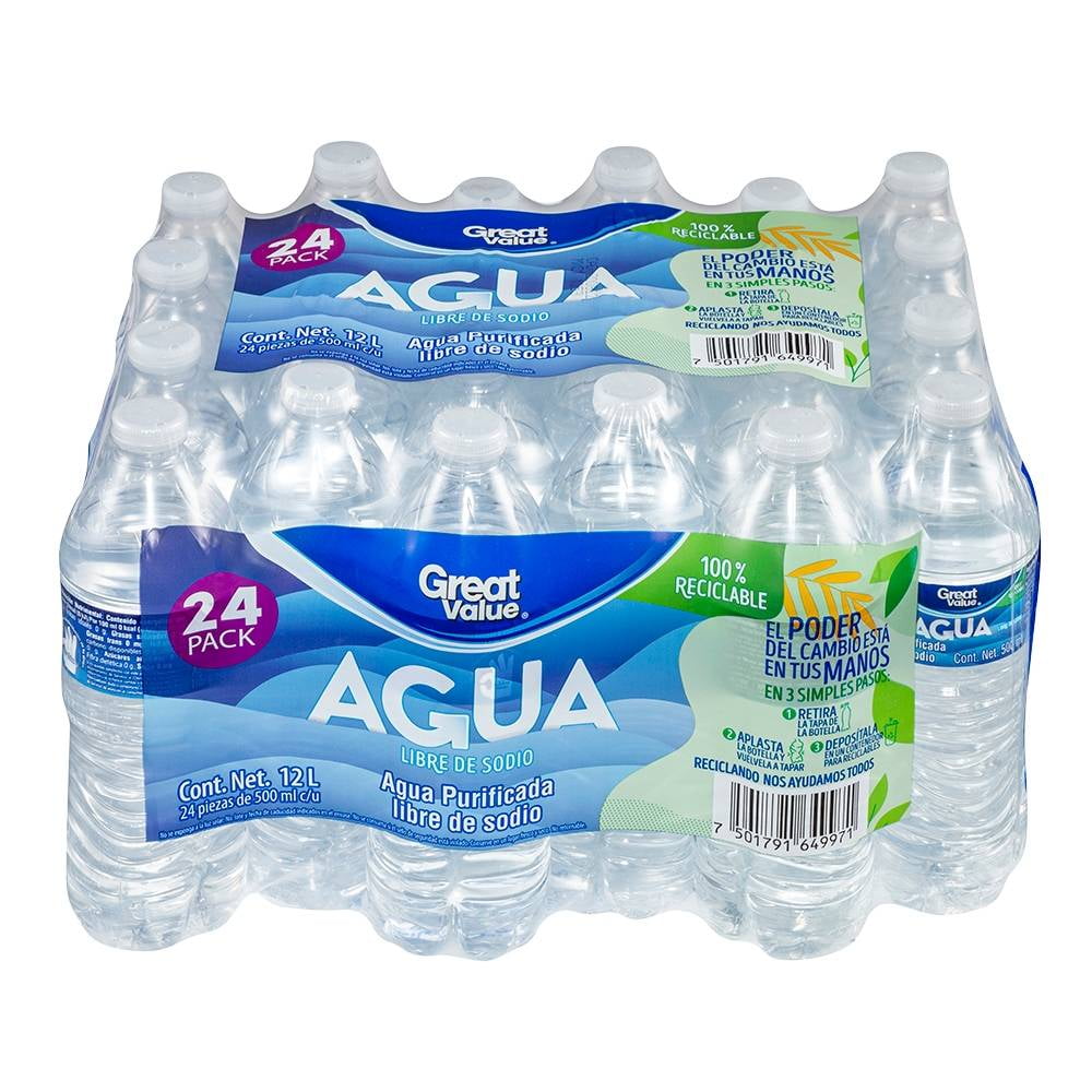 Agua purificada Great Value botellas de 500 ml c/u |