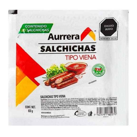 Salchicha tipo viena Aurrera 833 g