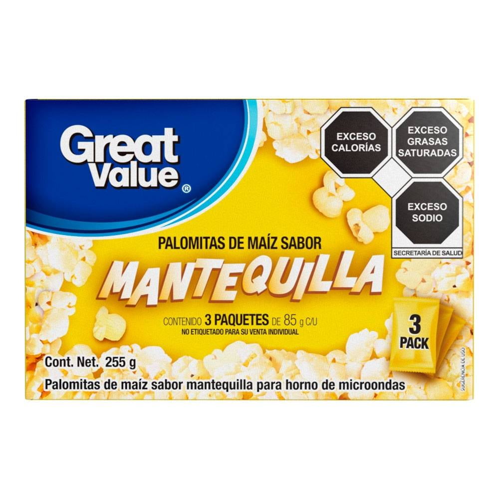 Palomitas de maíz Great Value sabor mantequilla para microondas 255g