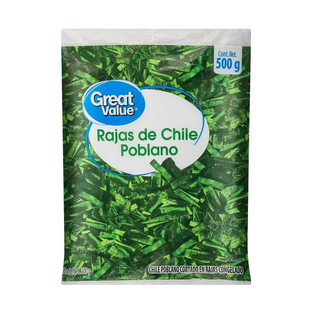 Chile poblano Great Value congelados en rajas 500 g