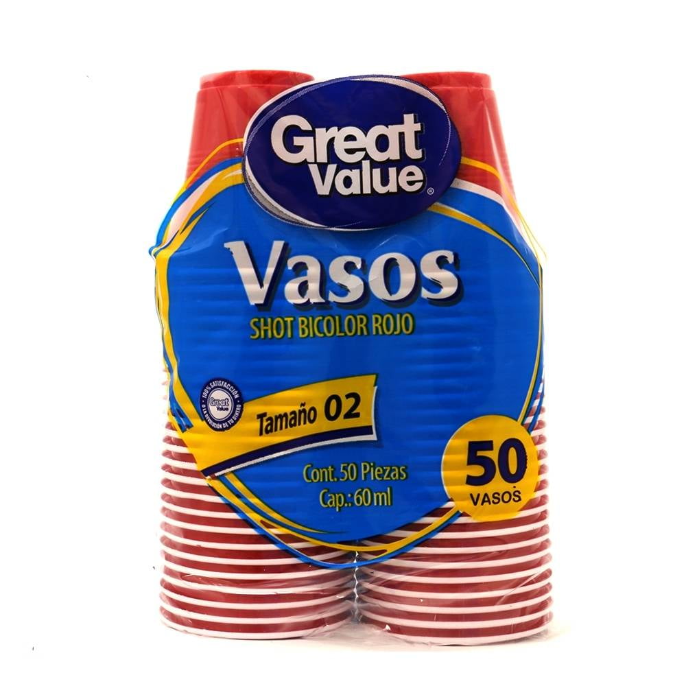 Opresor Sucio Violín Vasos desechables Great Value shot tamaño 2 bicolor rojo 50 pzas | Walmart