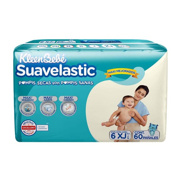 Pañales para bebe Kleenbebé Suavelastic Etapa 6 Extra Jumbo Unisex 60 Piezas