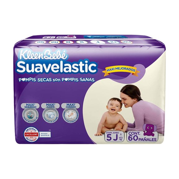 Pañales para bebe Kleenbebé Suavelastic Etapa 5 Jumbo Unisex 60 Piezas