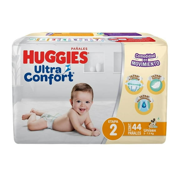 Pañales Huggies UltraConfort etapa 2 unisex 44 piezas