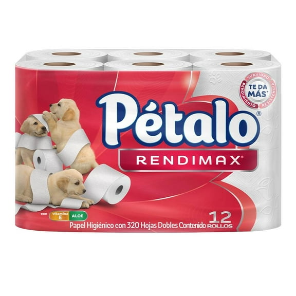 Papel higiénico Pétalo Rendimax 12 rollos con 320 hojas dobles c/u