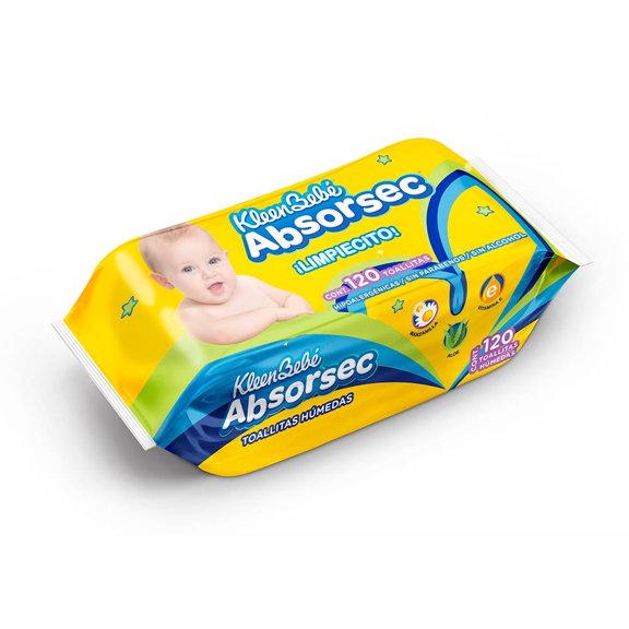 Toallitas húmedas Kleenbebé AbsorSec con aroma a manzanilla 120 pzas