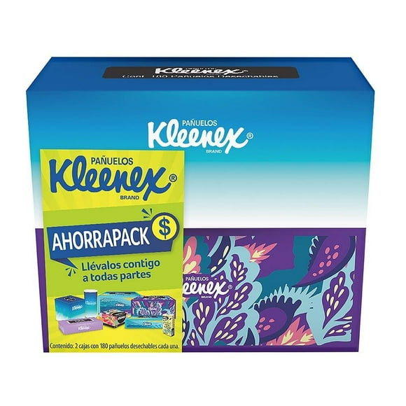 Pañuelos desechables Kleenex ahorrapack 2 cajas con 180 pzas c/u