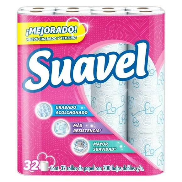 Papel higiénico Suavel 32 rollos de 200 hojas dobles c/u