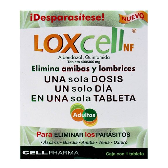 Desparasitante Loxcell NF Albendazol 400 / Quinfamida 300 mg adulto 1 tableta