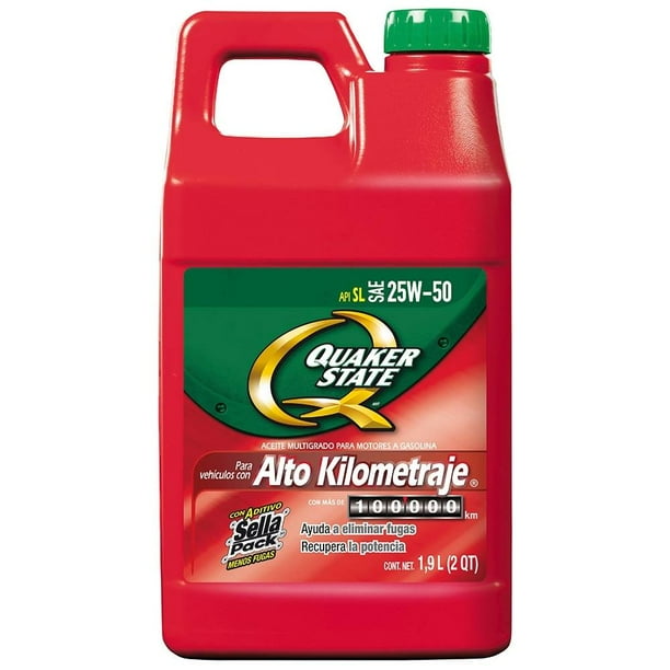 Aceite Alto Kilometraje Quaker State 25W50 de 1.9 litros