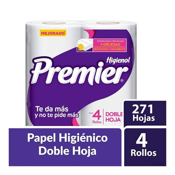 Papel higiénico Premier 4 rollos con 271 hojas dobles