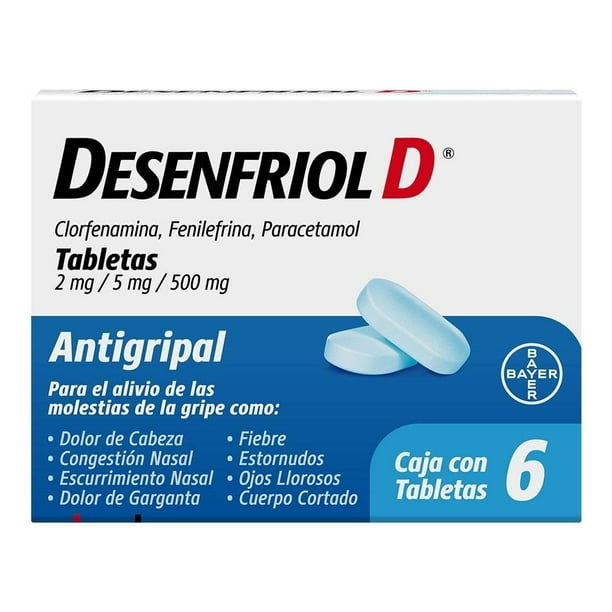 Desenfriol-D Clorfenamina 2 mg / Fenilefrina 5 mg / Paracetamol 500 mg 6 tabletas