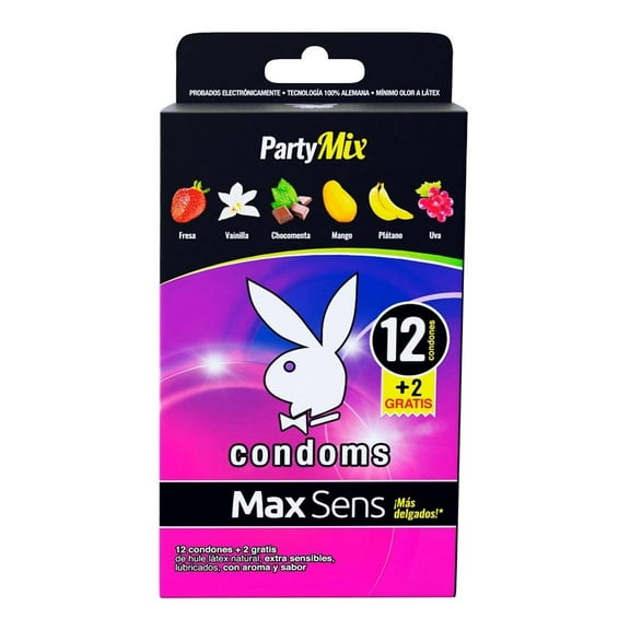 Condones Playboy max sens party mix aroma y sabor 14 pzas