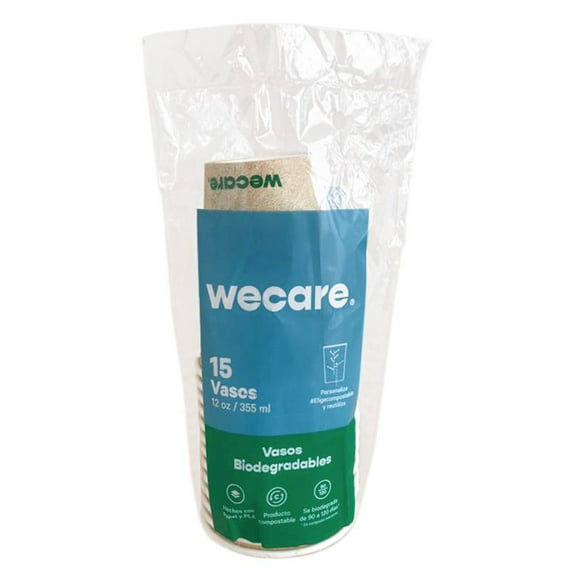 Vasos biodegradables Wecare 12 oz 15 pzas