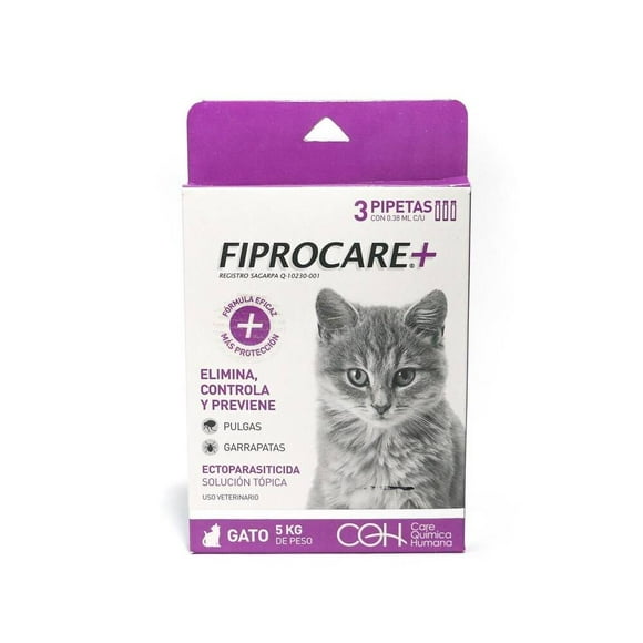 Pipetas antipulgas y garrapatas Fibrocare Caja con 3  pipetas para gatos de hasta 5 kg 3 pzas