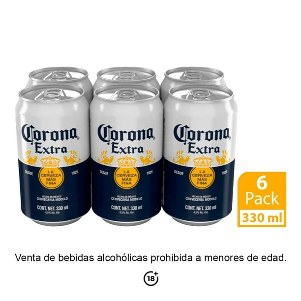 Cerveza Corona Extra 6 latas con 330 ml c/u