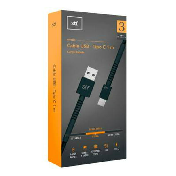 Inscribirse punto Tareas del hogar Cable USB C STF Carga Rápida Negro | Walmart