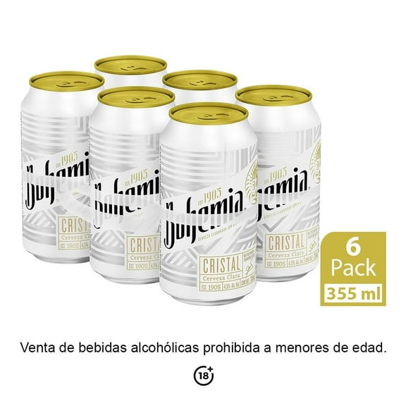 Cerveza clara Bohemia cristal 6 latas de 355 ml c/u