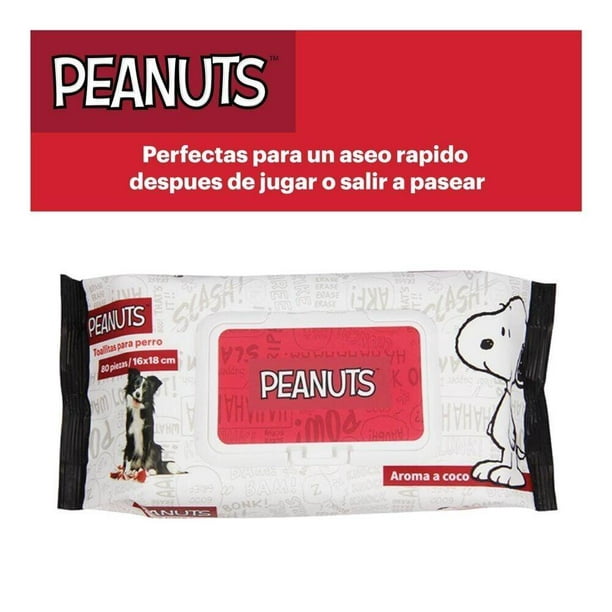 Toallitas húmedas para perro Peanuts aroma coco 80 pzas