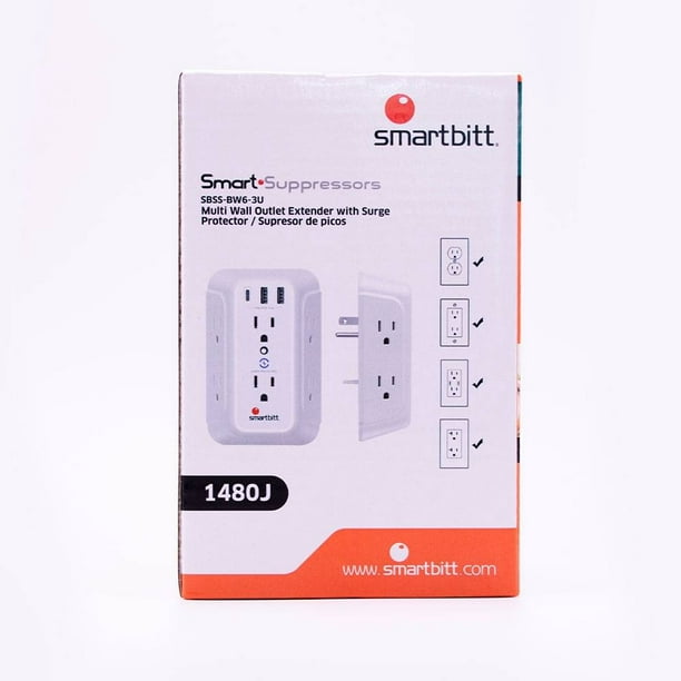 Regleta de pared con supresor de picos marca Smartbitt modelo SBSS-BW6- 3U