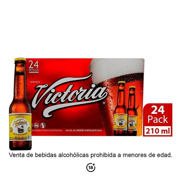 Pack de cerveza Victoria ambar con 24 botellas de 210 ml c/u