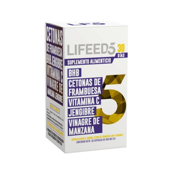 Suplemento alimenticio Lifeed5 Keto BHB, cetonas de frambuesa, vitamina C, jengibre y vinagre de manzana 30 cápsulas 660 mg c/u