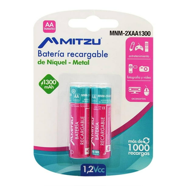 Mitzu® Pila recargable 1,2Vcc tipo D níquel metal incluye 2 pilas