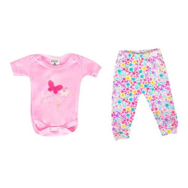 Conjunto Simply Basic Talla 3 Meses Rosa Flores para Bebé 2 Piezas