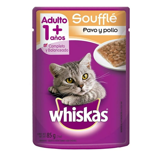 Comida de Gato Whiskas Adulto, Soufflé de Pavo y Pollo, 85g