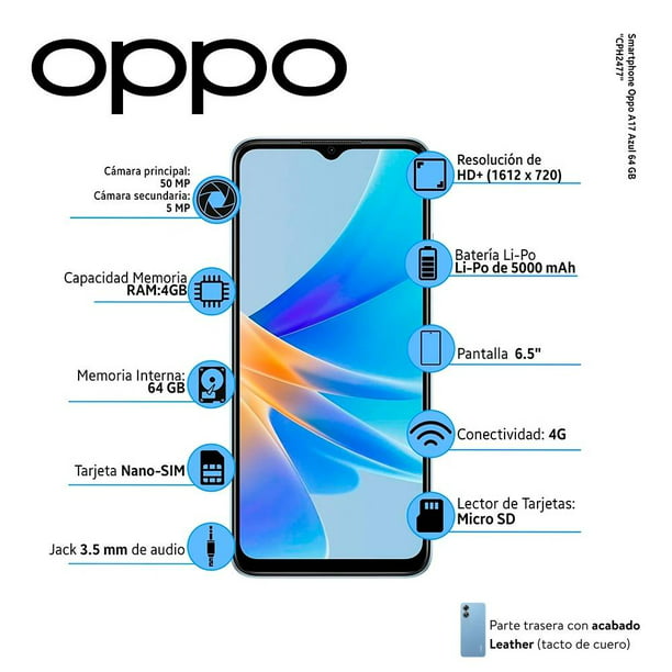Smartphone Oppo A17 Azul 64 GB Telcel
