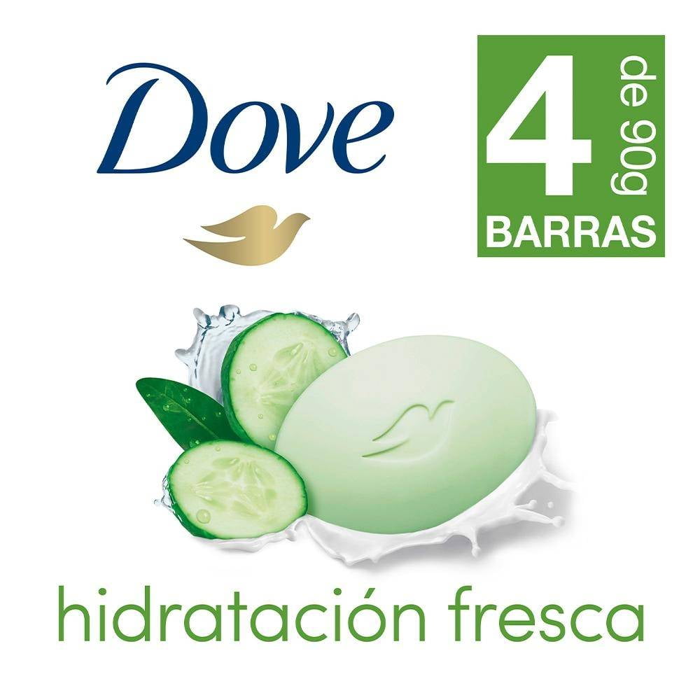 Jabón de tocador Dove hidratación fresca pepino y té verde 4 pzas de 90 g c/u