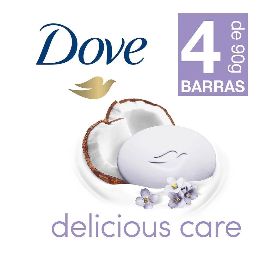 Jabón de tocador Dove delicious care leche de coco y jazmín 4 pzas de 90 g c/u