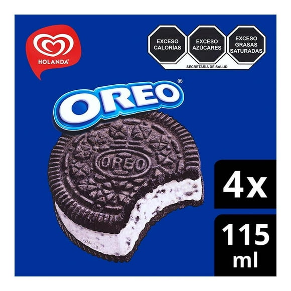 Sándwiches de helado Holanda Oreo sabor vainilla con galleta 4 pzas de 28.75 ml c/u