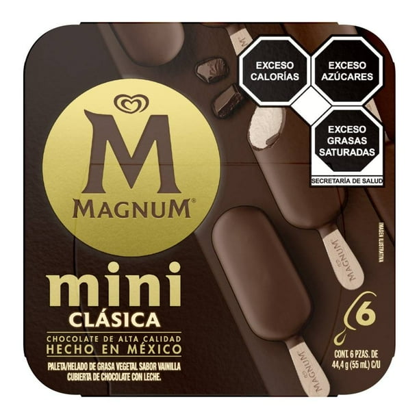 Mini paletas heladas Magnum clásica sabor vainilla cubierta de chocolate 6 pzas de 55 ml c/u