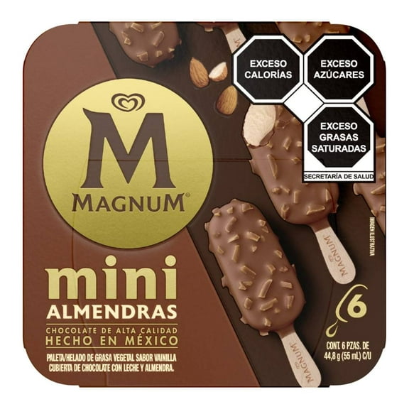 Mini paletas heladas Holanda Magnum sabor vainilla cubierta de chocolate y almendras 6 pzas de 55 ml c/u