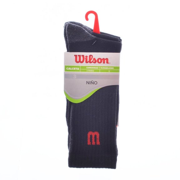 Calcetas Wilson para Niño, Negro 3 Pares Talla G de 21.5 a 23 cm