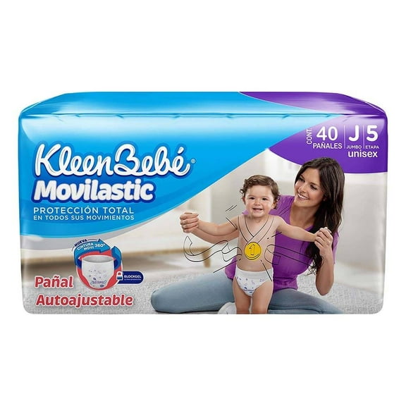 Pañales Kleenbebé Movilastic etapa 5 talla jumbo unisex 40 piezas