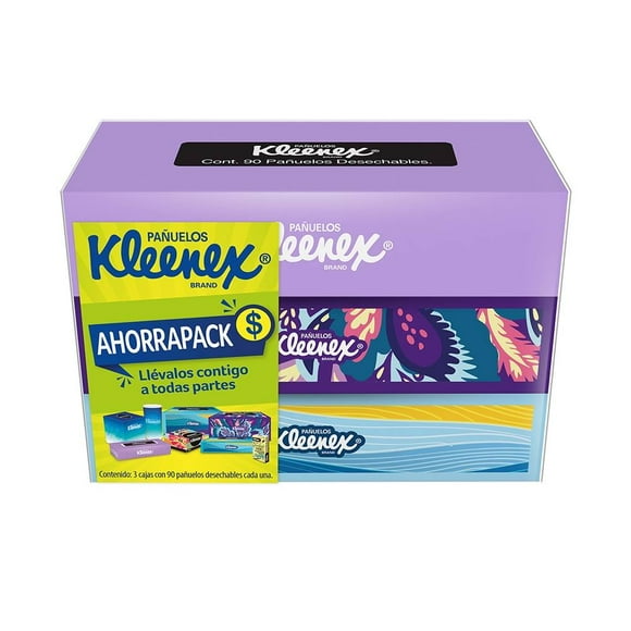 Pañuelos desechables Kleenex ahorrapck 3 cajas de 90 c/u