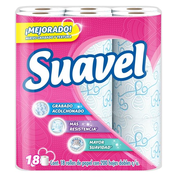 Papel higiénico Suavel 18 rollos de 200 hojas dobles c/u