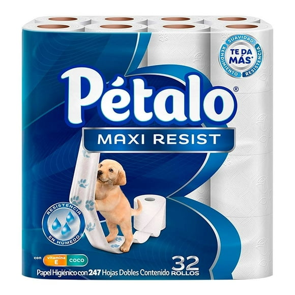 Papel higiénico Pétalo Maxi Resist 32 rollos de 247 hojas dobles c/u