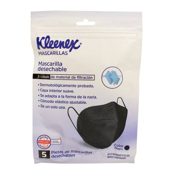 Mascarillas Kleenex desechables color negro 5 pzas