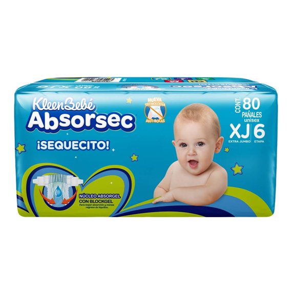 Pañales Kleenbebé Absorsec etapa 6 talla extra jumbo unisex 80 piezas