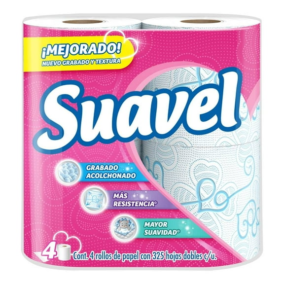 Papel higiénico Suavel 4 rollos de 325 hojas dobles c/u