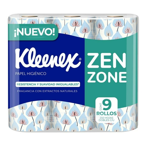 papel higiénico kleenex cottonelle zen zone 9 rollos de 250 hojas dobles cu